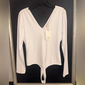 Gianni Bini White V-Neck Bodysuit. XL. nWT.